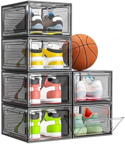 Sturdy Clear Shoe Organizer with Magnetic Door, Stackable Shoe Storage Box