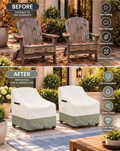 Patio Adirondack Chair Cover 2 Pack,Waterproof Heavy Duty Outdoor Chair Covers,Patio Adirondack Chair Cover for Outdoor Chair(30W x 34 D x 36 H inches),White&Grayish Green
