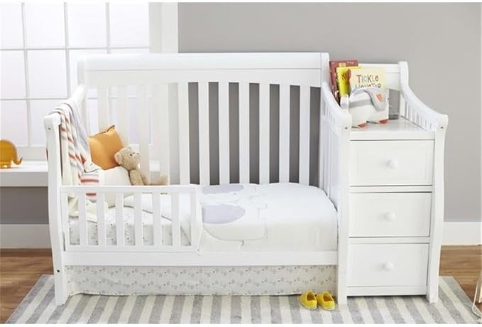 Pemberly Row 73" x 35" 4-in-1 Convertible Crib and Changer Set, Solid Wood Construction, JPMA Certified, White