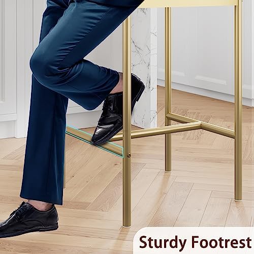 Elegant Bar Stools Set of 2 – Gold & Velvet Gray Upholstered Chairs with Backrest and Footrest – 25.5" Counter Height – Metal Frame – Ideal for Kitchen Island, Dining Room – Two-Pack Bar Chairs