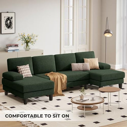 U-Shaped Sectional Sofa for Living Room, Modern Modular Sofa with Double Chaise, Classic Lounge Couch Sleeper for Apartment, Green