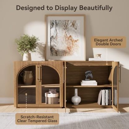 Buffet Cabinet with Glass Doors,94.5'' W Arched Display Credenza