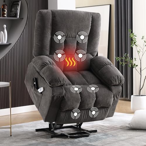 MAHOMICO Power Lift Recliner Chair for Elderly with Vibration Massage and Lumbar Heating,Electric Lift Recliner Single Sofa with Side Pocket,USB Charge Port for Living Room