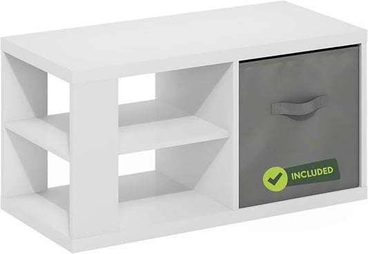 Furinno Viola Coffee Table, 3-Tier Modern Center Table with 1.2 Thick Tabletop, Side Table with Open Shelf and Storage Bin, for Living Room, Bedroom, Home Office, White/Light Grey