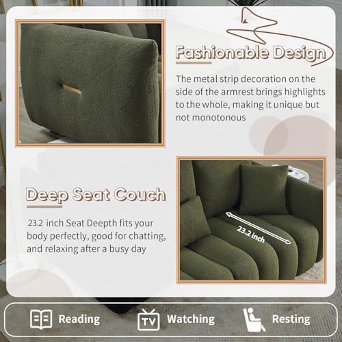 Antetek 78" Modern Sofa Couch, Comfy Deep Seat Teddy Fabric Cloud Sofa, Upholstered 3-Seater Boucle Couch, Oversized Loveseat for Living Room, Bedroom, Office, Apartment, Green