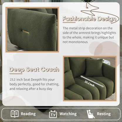 Antetek 78" Modern Sofa Couch, Comfy Deep Seat Teddy Fabric Cloud Sofa, Upholstered 3-Seater Boucle Couch, Oversized Loveseat for Living Room, Bedroom, Office, Apartment, Green