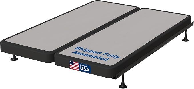 Treaton, Box Spring Bed Base Queen Size, 4-Inch Wood Mattress Foundation – Amish Made in USA – Quiet Noise Free, 2-Pieces Under Mattress-Support BoxSpring, Fully Assembled, Gray