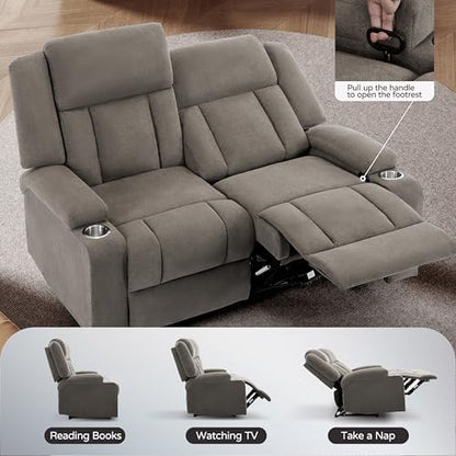 Recliner Sofa with Cup Holders, 4-Seater Fabric Reclining Couch, Manual Recliner Wall Hugger for Living Room, Home Theater (Light Brown)