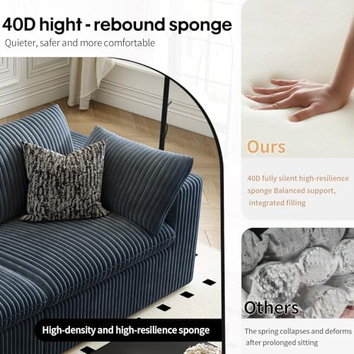 118" Cloud Couch Modular Sectional Sofa for Living Room,Modern Sofa with Deep Seat，U-Shape Boneless Couch with 2 Ottoman,Comfy Upholstered Corduroy Couches for Apartment, Studio, Office,Bedroom，Blue