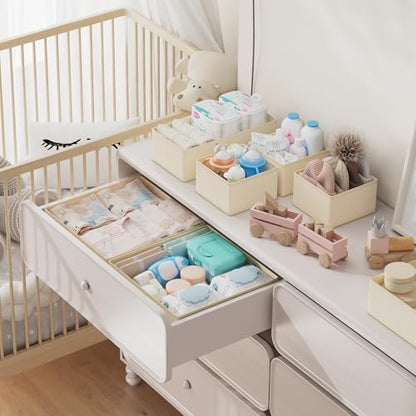 DIMJ Drawer Organizer Clothes, 20 Pack Dresser Organizer, Foldable Closet Organizers and Storage, Fabric Dresser Bins, Drawer Dividers for Nursery, Baby Clothes, Underwears, Sock (Beige)