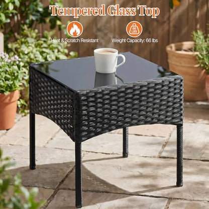 Sweetcrispy 3-Piece Patio Furniture Set, Outdoor Wicker Furniture, Black