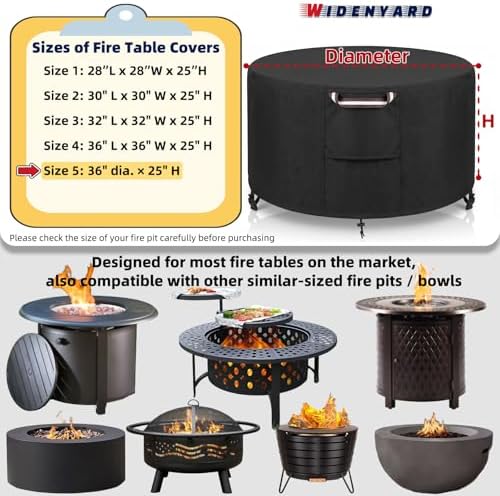 Round Fire Pit Table Cover 36 x 25 inch, Heavy Duty, Waterproof