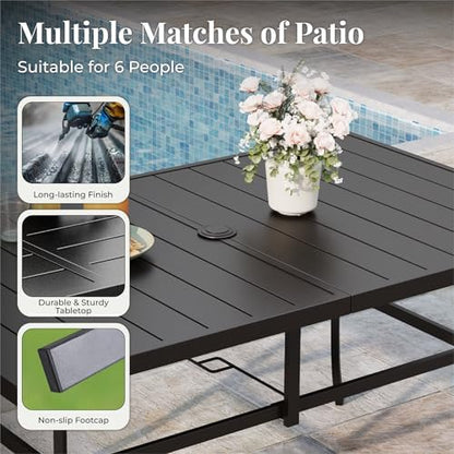 MIXPATIO 7pc Patio Dining Set, 59" Rectangle Metal Table, 6 Red Chairs