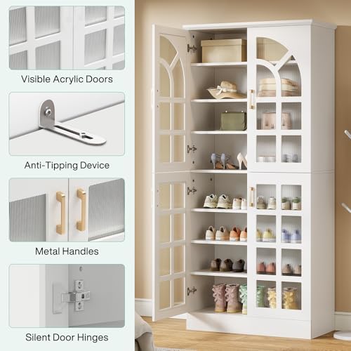 Tribesigns Tall Shoe Cabinet with Doors & Led Light, Set of 2, 8-Tier