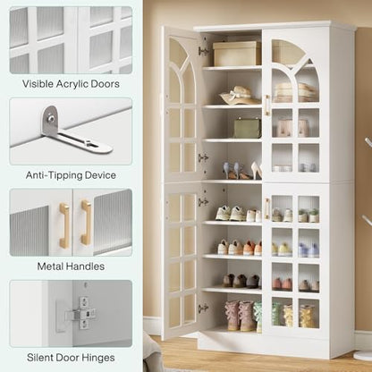 Tribesigns Tall Shoe Cabinet with Doors & Led Light, Set of 2, 8-Tier
