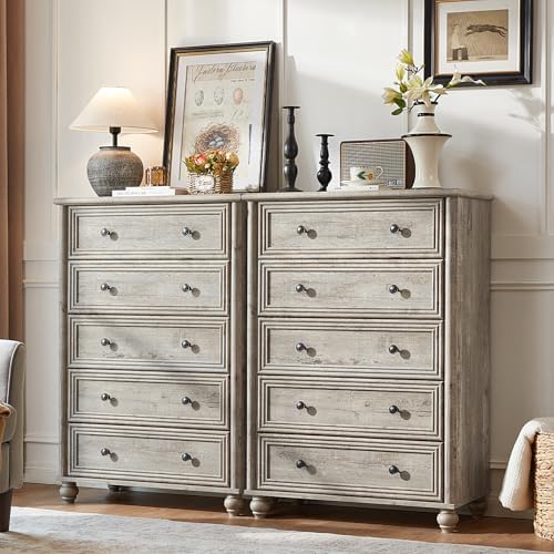 RWYHG Farmhouse 5 Drawer Dresser Set of 2, Chest of Drawers for Bedroom