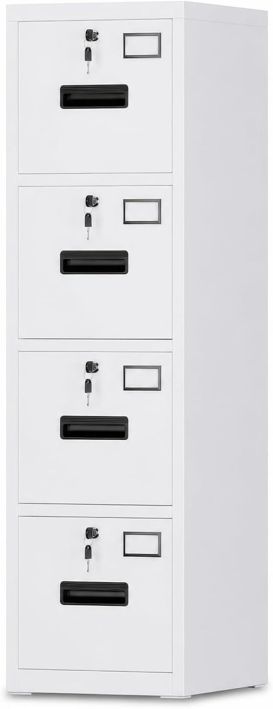 Garvee 4-Drawer White Metal File Cabinet with Individual Locks, Heavy-Duty Steel Vertical Filing Cabinet for A4, Letter & Legal Size Documents, Locking Storage Cabinet for Home Office & School