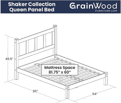 Grain Wood Furniture Shaker Solid Wood Panel Platform Bed, Queen Size, Natural