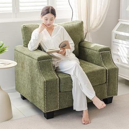 Rexulqo 38'' Oversized Accent Chair with Armrest Organizer,Chenille,Green