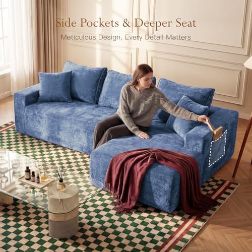 Vesgantti 95" Boneless Couch, L-Shape Sectional with Right Chaise, Blue