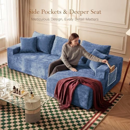 Vesgantti 95" Boneless Couch, L-Shape Sectional with Right Chaise, Blue
