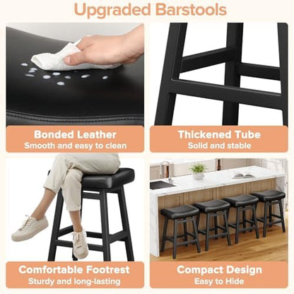 Raynesys 24 Inche Bonded Leather Counter Height Bar Stools Set of 3 Curved