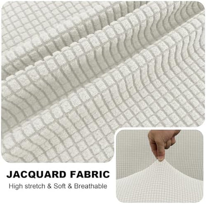 UNBBRRL Seat Cushion Cover and Back Covers for Corner Sofa Stretch Jacquard, Non Slip L Shaped Sofa Slipcover with Storage Ottoman, Sectional Couch Cover for Chaise Lounge (Ivory,24 x 56 x 6”)