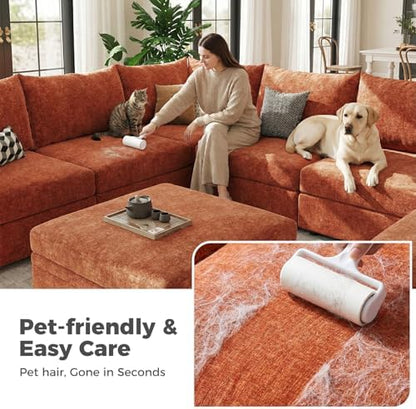 ABCASA 103.5" Oversized Modular Sectional Sofa, L Shaped Convertible Couch with Movable Ottoman, Large 6 Seat Corner Couches for Living Room Deep Seat- Terracotta Orange Chenille