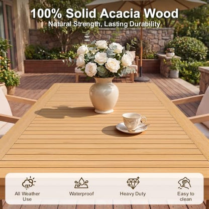 7-Piece Acacia All-Weather Outdoor Patio Table and Chairs with Round Table