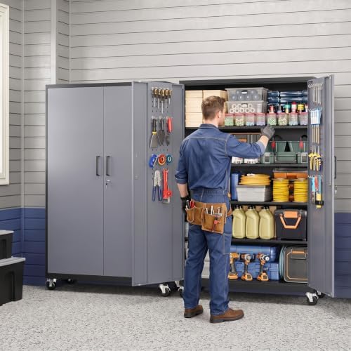 Yizosh Wide&Deep Metal Garage Storage Cabinet,71" Gray Black Tools Cabinets