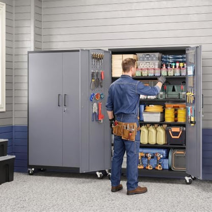 Yizosh Wide&Deep Metal Garage Storage Cabinet,71" Gray Black Tools Cabinets