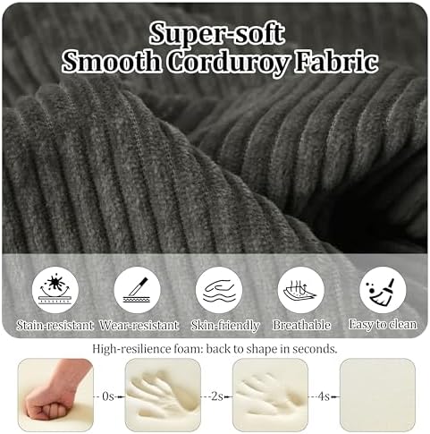 59'' Convertible Compressed Corduroy Folding Sofa Bed, Modern Boneless Pull Out Loveseat Sleeper in a Box, 4 in 1 Floor Mattress Futon Cloud Couch for Home, No Assembly Needed, Grey, 2 Pillows, Queen