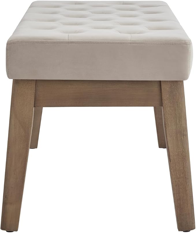 24KF Velvet Upholstered Buttons Tufted Entryway Bench with Solid Wood Leg,Bed Bench Ottoman with Padded Seat,5034-Taupe