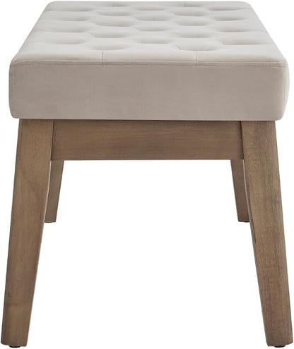 24KF Velvet Upholstered Buttons Tufted Entryway Bench with Solid Wood Leg,Bed Bench Ottoman with Padded Seat,5034-Taupe