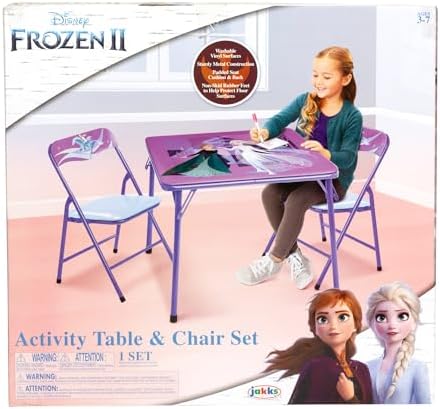 Disney Frozen Kids Folding Table & Chairs Set for Kid and Toddler 36 Months Up To 7 years, Includes: 1 Table (24"L x 24"W x 20"H), 2 Chairs (13"L x 13.5"W x 21"H) Weight Limit: 70 lb