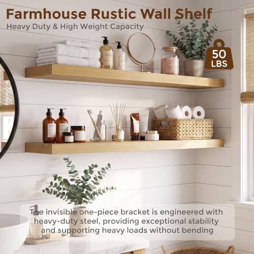 Dreamland 48 Inch Floating Shelves for Wall, Set of 2, Oak