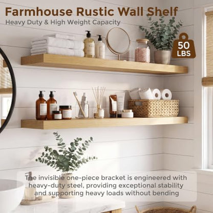 Dreamland 48 Inch Floating Shelves for Wall, Set of 2, Oak