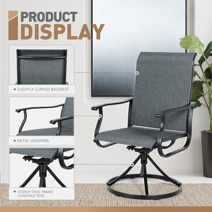 SUNCROWN 7-Piece Outdoor Patio Dining Set, All Weather Rectangular Metal Table & 6 Dark Grey Swivel Textilene Mesh Chairs, Weather Resistant Patio Furniture for Deck Lawn Garden Backyard Poolside