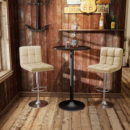 Homall Bar Stools Set of 2, Modern PU Leather Adjustable Swivel Barstools with Back & Metal Base, Upholstered Hydraulic Island Chairs, Armless Counter Height Bar Stools for Kitchen (Beige)