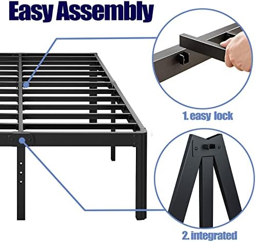 Hunlostten 14in High Heavy Duty California King Bed Frames No Box Spring Needed, Metal Platform Cal King Bed Frame with Round Corners, Easy Assembly, Noise Free, Black