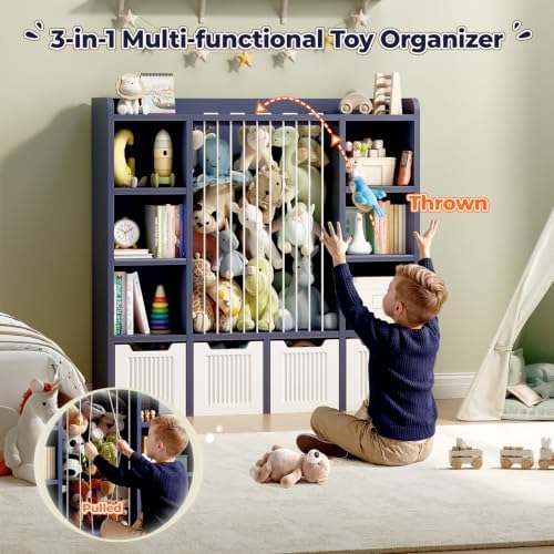 Toy Storage Organizer with Stuffed Animal Storage, Blue