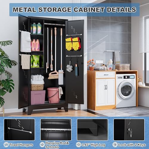 75" Metal Storage Cabinet with Lock, Heavy-Duty Steel Tool Cabinet
