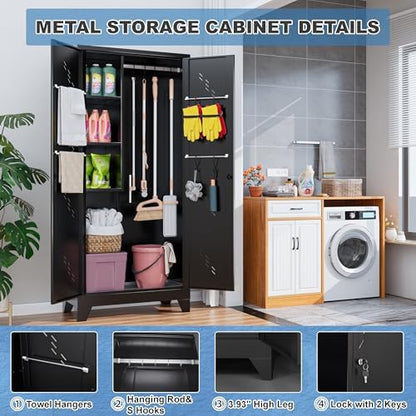 75" Metal Storage Cabinet with Lock, Heavy-Duty Steel Tool Cabinet