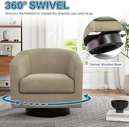 Swivel Barrel Chair, Corduroy Accent Chair, Camel