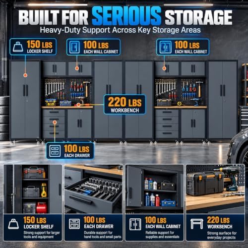 16-Pack Garage Storage Cabinet System with Workbench and Pegboard