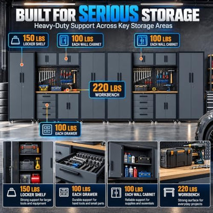 16-Pack Garage Storage Cabinet System with Workbench and Pegboard
