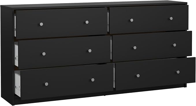Tvilum Portland Black 3-Piece Bedroom Set - 6 Drawer Double Dresser and Nightstand Set of 2