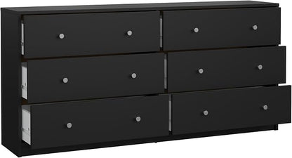 Tvilum Portland Black 3-Piece Bedroom Set - 6 Drawer Double Dresser and Nightstand Set of 2