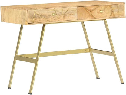 vidaXL Writing Desk, Computer Desk with Storage Drawers, Console Table with Steel Legs for Living Room Hallway, Modern Style, Solid Wood Mango