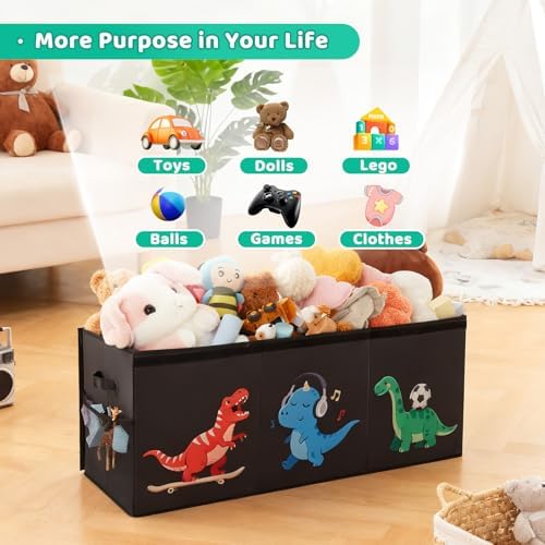 Extra Large Toy Box with Lid,Dinosaur Collapsible Toy Storage,Black